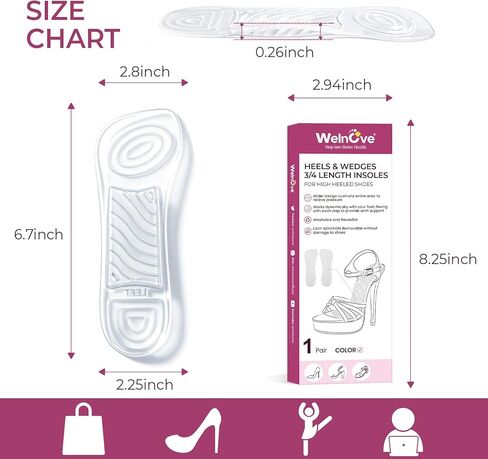 High Heel Cushion Inserts for Women - Welnove 3/4 Invisible Insoles with Arch Support Prevent Feet from Sliding Forward - Shock Absorption - Comfort Shoe Pads for High Heels Sandals Wedges Flats in Saudi Arabia