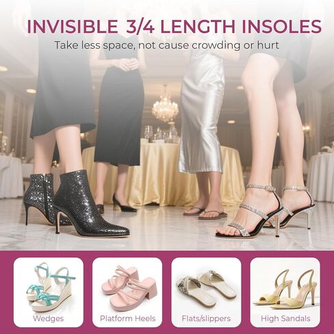 High Heel Cushion Inserts for Women - Welnove 3/4 Invisible Insoles with Arch Support Prevent Feet from Sliding Forward - Shock Absorption - Comfort Shoe Pads for High Heels Sandals Wedges Flats in Saudi Arabia