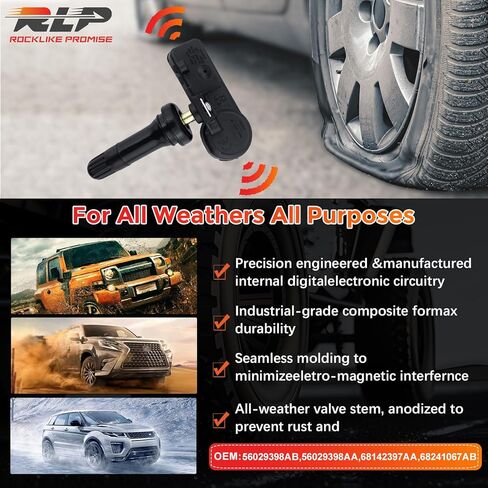 TPMS Tire Pressure Monitoring System Sensor 433MHz Compatible with Jeep Wrangler JK Dodge Ram Charger Replacement for 56029398AB 68142397AA 68241067AA 68241067AB in Kuwait