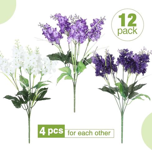 Retrowavy 12 Pcs Artificial Flowers Outdoor, 14'' Fake Silk Hyacinth Flowers UV Resistant Bulk for Wedding Home Garden Offices Spring Summer Decor Floral Arrangement(Light Purple,Purple,White) in Saudi Arabia
