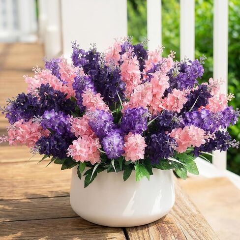 Retrowavy 12 Pcs Artificial Flowers Outdoor, 14'' Fake Silk Hyacinth Flowers UV Resistant Bulk for Wedding Home Garden Offices Spring Summer Decor Floral Arrangement(Light Purple,Purple,White) in Saudi Arabia
