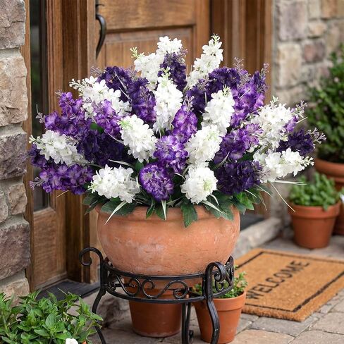 Retrowavy 12 Pcs Artificial Flowers Outdoor, 14'' Fake Silk Hyacinth Flowers UV Resistant Bulk for Wedding Home Garden Offices Spring Summer Decor Floral Arrangement(Light Purple,Purple,White) in Saudi Arabia