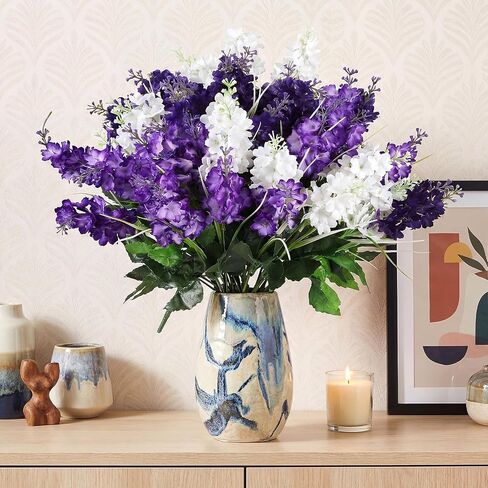 Retrowavy 12 Pcs Artificial Flowers Outdoor, 14'' Fake Silk Hyacinth Flowers UV Resistant Bulk for Wedding Home Garden Offices Spring Summer Decor Floral Arrangement(Light Purple,Purple,White) in Saudi Arabia