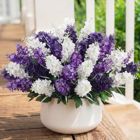 Retrowavy 12 Pcs Artificial Flowers Outdoor, 14'' Fake Silk Hyacinth Flowers UV Resistant Bulk for Wedding Home Garden Offices Spring Summer Decor Floral Arrangement(Light Purple,Purple,White) in Saudi Arabia
