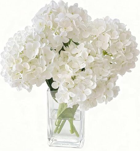 Hydrangea Artificial Flowers with Vase Real Touch Silk Faux Hydrangea Floral Arrangement in Glass Vase Fake Hydrangea Stems Plant Bouquet for Office Coffee Table Centerpieces Home Decor in Saudi Arabia