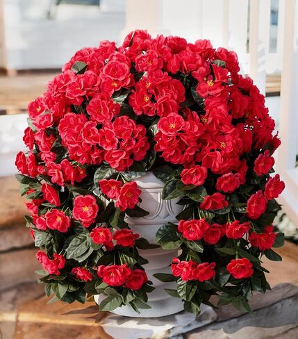 Artificial Geraniums Flowers for Outdoors Faux Hanging Plants Spring Outside Decor, 2 PCS UV Resistant Red Fake Silk Flowers Long Trailing Vines Look Real for Outdoor Planters Patio Porch Garden Home in Kuwait