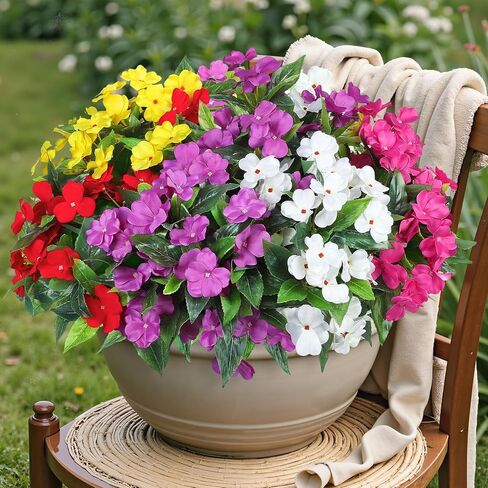 Ouddy Decor 6 حزم زهور اصطناعية للديكور في الهواء الطلق، باقة زهور حريرية ونباتات وهمية مقاومة للأشعة فوق البنفسجية لربيع وصيف حديقة الشرفة نافذة صندوق شرفة ديكور المنزل، أحمر in Kuwait