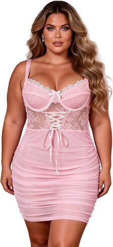 ohyeah Women Lingerie Push Up Lingerie Dress Sexy Outfits Mesh Babydoll Chemise Lace Nightgown S-2XL in Kuwait