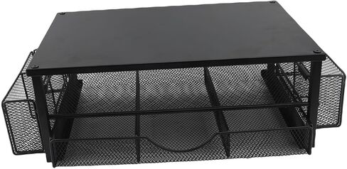 2-Tier Monitor Stand with Drawer, Laptop Stand with Storage for Desk, Heavy Duty Iron Computer Stand Riser & Desk Organizer with Drawers, Home Office Mesh Shelf for Monitor up to 32 Inch (Black) in Kuwait