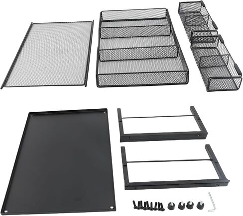 2-Tier Monitor Stand with Drawer, Laptop Stand with Storage for Desk, Heavy Duty Iron Computer Stand Riser & Desk Organizer with Drawers, Home Office Mesh Shelf for Monitor up to 32 Inch (Black) in Kuwait