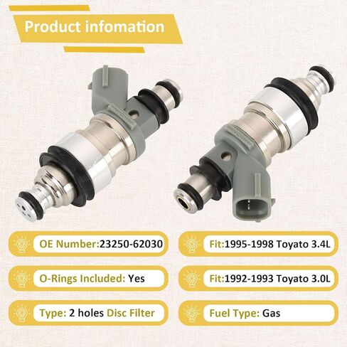 1995-1998 5VZ 3.4L Fuel Injectors,Compatible with/Toyota 3.4 Tacoma T100 4Runner 1995-1998,|2 Holes| |Set of 6| |OE#23250-62030| in Saudi Arabia
