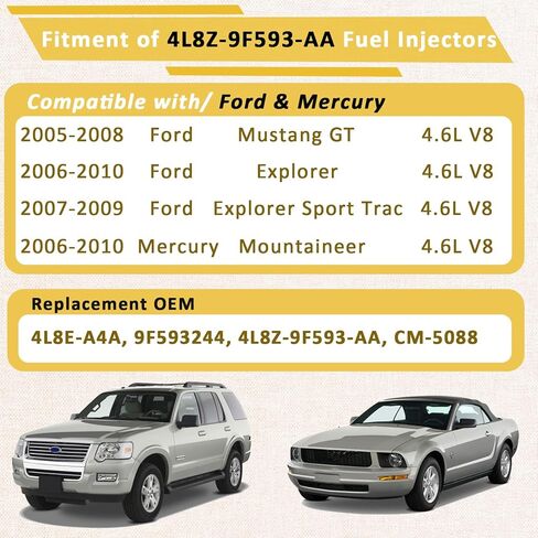 حاقن الوقود المعياري FJ461 سعة 4.6 لتر، متوافق مع/Ford 4.6 Explorer 2006-2010، Mustang 2005-2008، متوافق مع Mountaineer |4 فتحات| |مجموعة من 8| in Saudi Arabia