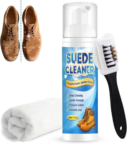 مجموعة تنظيف الجلد السويدي، منظف أحذية جلد الغزال وجلد النوبوك بدون شطف بوزن 6.76 أونصة مع فرشاة ومنشفة، يزيل الأوساخ والبقع in Kuwait