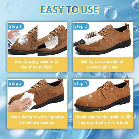 مجموعة تنظيف الجلد السويدي، منظف أحذية جلد الغزال وجلد النوبوك بدون شطف بوزن 6.76 أونصة مع فرشاة ومنشفة، يزيل الأوساخ والبقع in Kuwait