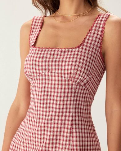 RIHOAS Plaid Gingham Mini Dress, Square Neck Spaghetti Strap A-Line Retro Dress for Fall Summer Wedding Guest Tea Party in Saudi Arabia