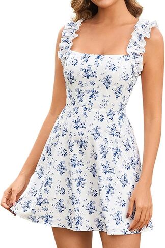 فستان قصير بأكمام مكشكشة كاجوال برقبة مربعة فساتين تخرج قصيرة للنساء لصيف 2026 in Kuwait