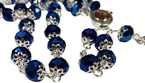 LION OF JUDAH MARKET Deep Blue Crystal Beads Religious Rosary Catholic Necklace Holy Land Soil Medal Cross Crucifix in Kuwait