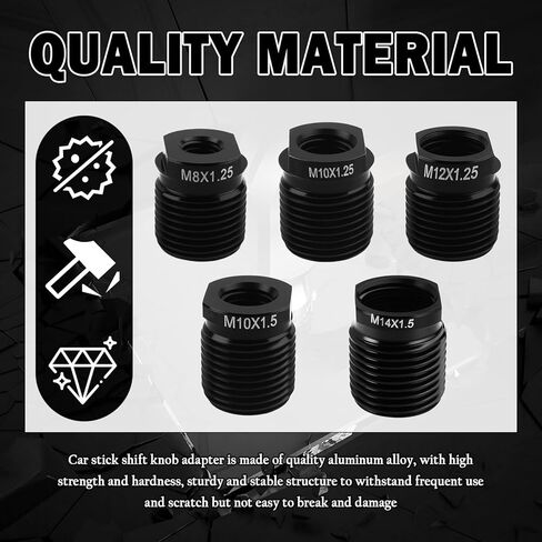 5PCS Car Gear Shift Knob Adapter Aluminum Alloy,Precision Thread Gear Shifter Knobs Adapter Kit Includes M8/M10/M12×1.25,M10/M14×1.5,Universal Stick Shift Knob Car Accessories in Kuwait