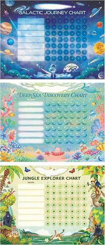 Kids Chore & Routine Reward Chart Set – 3 Themed 7-Day Charts with 147 Stickers (Space, Ocean, Jungle) – Gentle Behavior & Goal Tracker by Saisu – Ages 3+ in Saudi Arabia