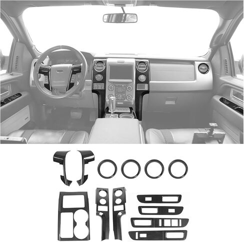 RT-TCZ Carbon Fiber Interior Trim Kit Cover Center Console Gear Shift Panel Window Lift Switch Control Cover Decoration Accessories for Ford F150 Raptor 2009-2014,13PCS in Saudi Arabia