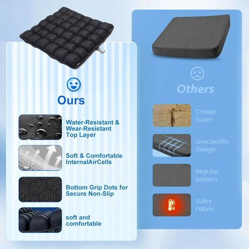 وسادة مقعد طائرة قابلة للنفخ للرحلات الطويلة، وسادة مقعد محمولة للسفر مع دعم مريح وتخفيف الضغط ووسادة هوائية ثلاثية الأبعاد - تناسب السيارة والكراسي المتحركة وكرسي المكتب، وتتضمن حقيبة تخزين (قطعة واحدة) in Kuwait