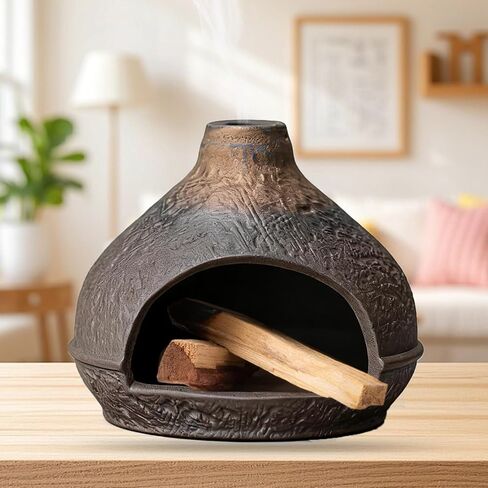 Palo Santo Holder Incense Burner-Zongzi Clay Smudge Bowl with Chimney, Mini Ceramic Fireplace for sage、Cone Burning (Handmade - B) in Saudi Arabia