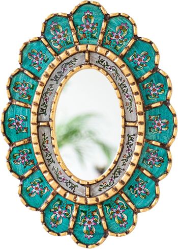 رسم بيرو على مرآة زجاجية بيضاوية لتزيين الجدران | مرآة زخرفية باللون الفيروزي معلقة على الحائط لديكور الغرفة in Kuwait