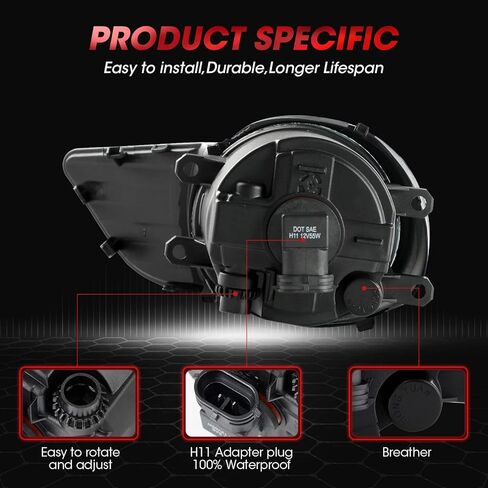 استبدال مجموعة مصابيح الضباب للقيادة لسيارة Toyota Sienna 2011-2017 (قاعدة | LE | XLE، نماذج غير مناسبة SE) مع مصابيح هالوجين ذات إطار أسود متضمنة مفتاح ومجموعة أسلاك طراز OE in Saudi Arabia