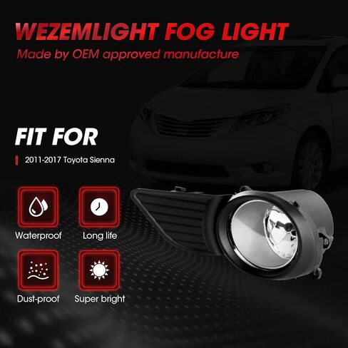 استبدال مجموعة مصابيح الضباب للقيادة لسيارة Toyota Sienna 2011-2017 (قاعدة | LE | XLE، نماذج غير مناسبة SE) مع مصابيح هالوجين ذات إطار أسود متضمنة مفتاح ومجموعة أسلاك طراز OE in Saudi Arabia