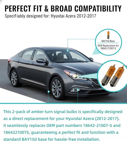 قطعتان من لمبة إشارة الانعطاف الأمامية الكهرمانية المطورة حديثًا لسيارة Hyundai Azera 2012-2017، بديل مباشر لـ 18642-21007-S & 1864221007S in Kuwait