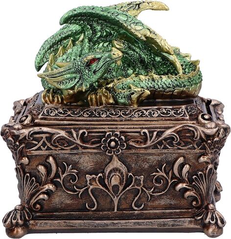Nemesis Now Guardian of the Hoard Dragon on Box 13cm, Resin, Bronze, Cast in the Finest Resin, Expertly Hand-Painted in Saudi Arabia
