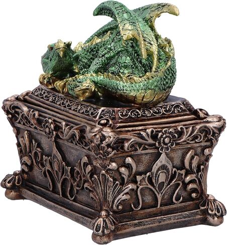 Nemesis Now Guardian of the Hoard Dragon on Box 13cm, Resin, Bronze, Cast in the Finest Resin, Expertly Hand-Painted in Saudi Arabia