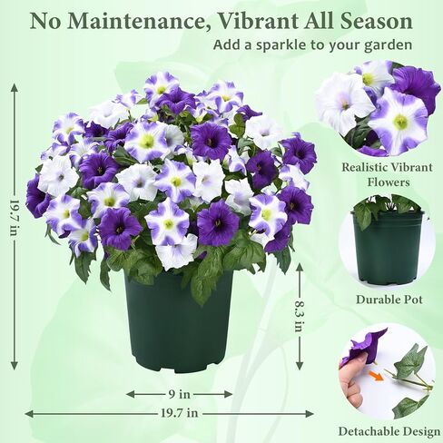 MARTINE MALL Artificial Flowers for Outdoors, 2 Potted Realistic Fake Outdoor Flowers, UV Resistant Silk Petunia Flower for Outside Look Real Faux Flower Plants in Pot for Porch Garden Decor, 20'' in Saudi Arabia