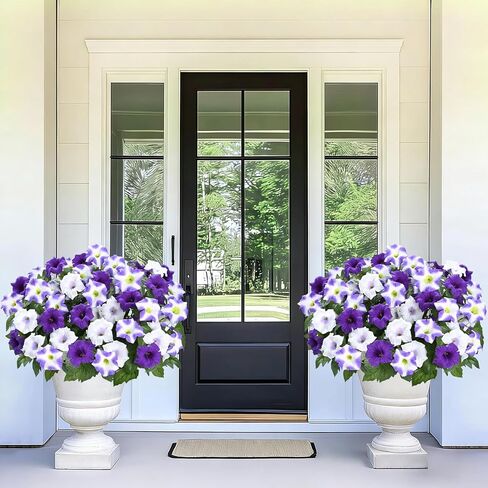 MARTINE MALL Artificial Flowers for Outdoors, 2 Potted Realistic Fake Outdoor Flowers, UV Resistant Silk Petunia Flower for Outside Look Real Faux Flower Plants in Pot for Porch Garden Decor, 20'' in Saudi Arabia