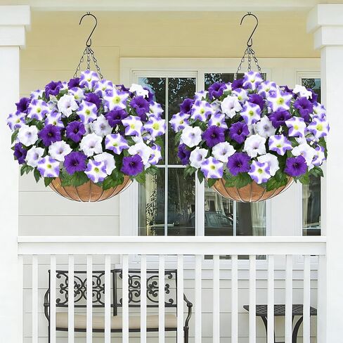 MARTINE MALL Artificial Flowers for Outdoors, 2 Potted Realistic Fake Outdoor Flowers, UV Resistant Silk Petunia Flower for Outside Look Real Faux Flower Plants in Pot for Porch Garden Decor, 20'' in Saudi Arabia