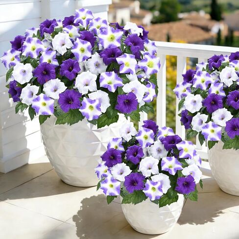 MARTINE MALL Artificial Flowers for Outdoors, 2 Potted Realistic Fake Outdoor Flowers, UV Resistant Silk Petunia Flower for Outside Look Real Faux Flower Plants in Pot for Porch Garden Decor, 20'' in Saudi Arabia