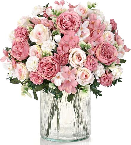 4 حزم الفاوانيا الزهور الاصطناعية الحرير الوردي الفاوانيا الاصطناعية باقة الزهور وهمية ترتيبات الورود المختلطة الكوبية مع ينبع لطاولة مركزية الزفاف باقات الزفاف ديكور المنزل in Kuwait