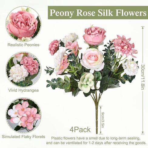 4 Packs Peonies Artificial Flowers Silk Pink Artificial Peonies Bouquet Fake Flower Arrangements Mixed Roses Hydrangea with Stems for Centerpiece Table Wedding Bridal Bouquets Home Decor in Saudi Arabia
