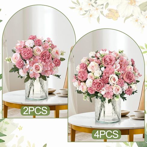 4 Packs Peonies Artificial Flowers Silk Pink Artificial Peonies Bouquet Fake Flower Arrangements Mixed Roses Hydrangea with Stems for Centerpiece Table Wedding Bridal Bouquets Home Decor in Saudi Arabia