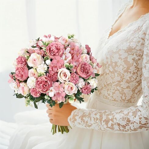 4 Packs Peonies Artificial Flowers Silk Pink Artificial Peonies Bouquet Fake Flower Arrangements Mixed Roses Hydrangea with Stems for Centerpiece Table Wedding Bridal Bouquets Home Decor in Saudi Arabia