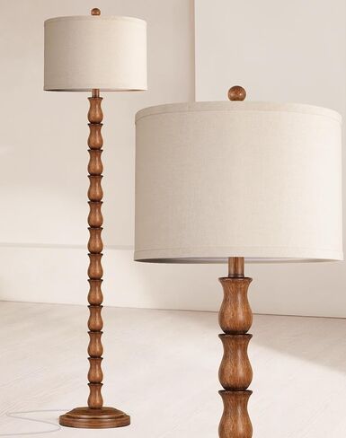 63.5" Rustic Floor Lamp for Living Room, Farmhouse Floor Lamp with Rotary Switch & Linen Shade, Vintage Resin Tall Standing Lamp for Bedroom Corner Office Home Decor, Light Walnut (LED Bulb Included) in Kuwait