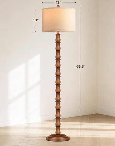 63.5" Rustic Floor Lamp for Living Room, Farmhouse Floor Lamp with Rotary Switch & Linen Shade, Vintage Resin Tall Standing Lamp for Bedroom Corner Office Home Decor, Light Walnut (LED Bulb Included) in Kuwait