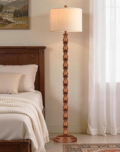 63.5" Rustic Floor Lamp for Living Room, Farmhouse Floor Lamp with Rotary Switch & Linen Shade, Vintage Resin Tall Standing Lamp for Bedroom Corner Office Home Decor, Light Walnut (LED Bulb Included) in Kuwait