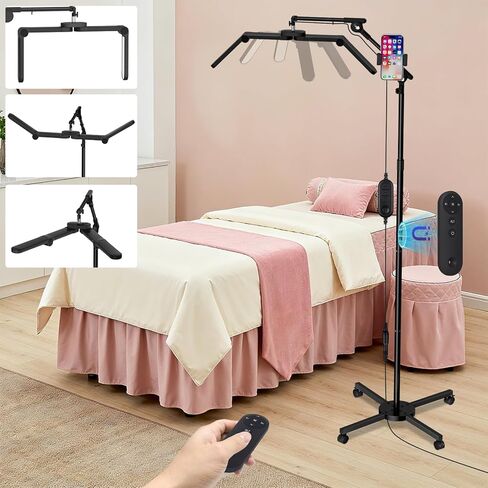 40W Foldable Square Lash Light for Beauty Salon, 3 Color Modes & 10 Dimming Brightness, 34.5in Adjustable Lamp Head & Arms & Height, Remote Control LED Eyelash Tech Tattoo Light (Black) in Kuwait