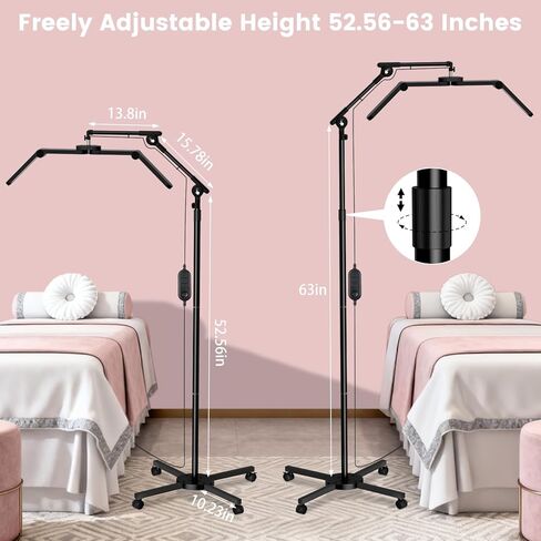 40W Foldable Square Lash Light for Beauty Salon, 3 Color Modes & 10 Dimming Brightness, 34.5in Adjustable Lamp Head & Arms & Height, Remote Control LED Eyelash Tech Tattoo Light (Black) in Kuwait