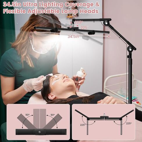 40W Foldable Square Lash Light for Beauty Salon, 3 Color Modes & 10 Dimming Brightness, 34.5in Adjustable Lamp Head & Arms & Height, Remote Control LED Eyelash Tech Tattoo Light (Black) in Kuwait