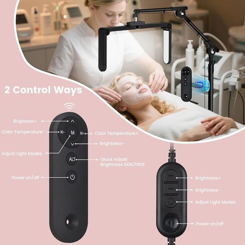 40W Foldable Square Lash Light for Beauty Salon, 3 Color Modes & 10 Dimming Brightness, 34.5in Adjustable Lamp Head & Arms & Height, Remote Control LED Eyelash Tech Tattoo Light (Black) in Kuwait