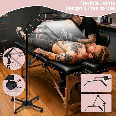 40W Foldable Square Lash Light for Beauty Salon, 3 Color Modes & 10 Dimming Brightness, 34.5in Adjustable Lamp Head & Arms & Height, Remote Control LED Eyelash Tech Tattoo Light (Black) in Kuwait