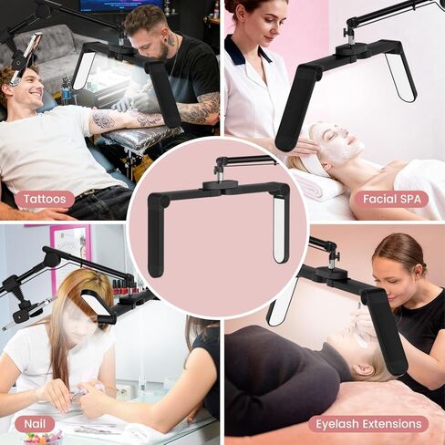 40W Foldable Square Lash Light for Beauty Salon, 3 Color Modes & 10 Dimming Brightness, 34.5in Adjustable Lamp Head & Arms & Height, Remote Control LED Eyelash Tech Tattoo Light (Black) in Kuwait