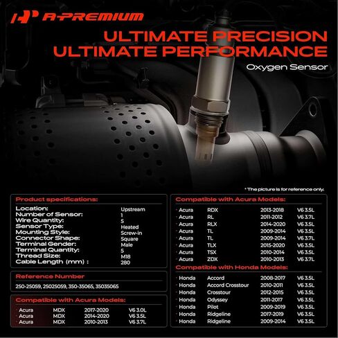 مستشعر الأوكسجين A-Premium O2 متوافق مع موديلات Honda & Acura - Accord 08-17، Crosstour 12-15، Odyssey 11-17، Pilot 09-19، Ridgeline 09-14 17-19، MDX 10-20، RDX، RLX، TL - المنبع الأمامي أو الخلفي in Saudi Arabia
